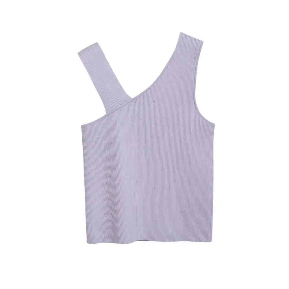 DSTLD Asymmetrical Ribbed Knit Tank Top Lilac Purple Lavender Women’s Medium - Picture 2 of 13